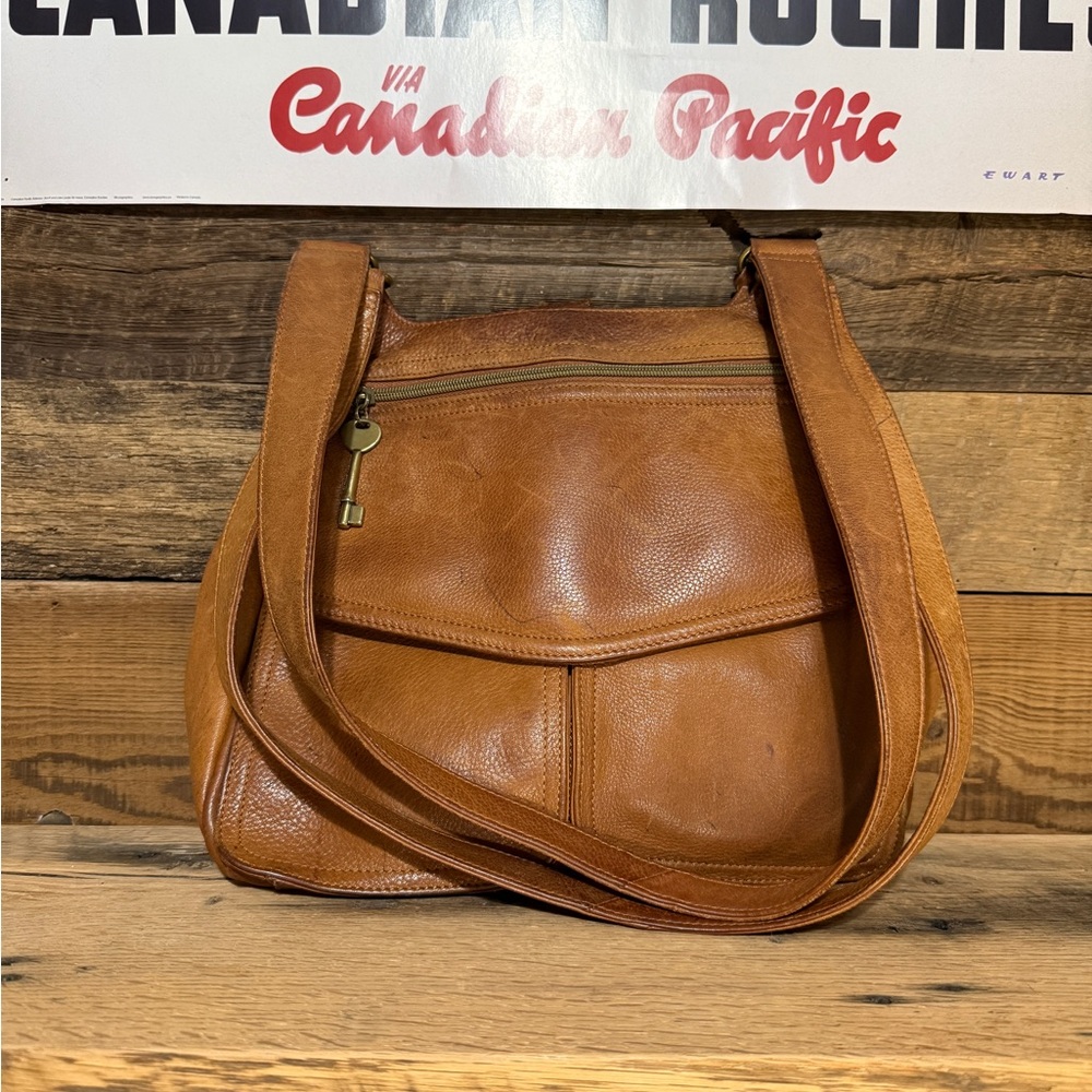 Fossil Cognac Leather Crossbody Shoulder Bag